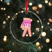 Pink Ice Cream Baseball Glove Sprinkles Drip Crystal Glass Ornament Funny V Sign - Wonder Print Shop