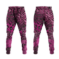 Pink Ribbon Animals Skin African Mixed Jogger Pants Zipper Stylized - Wonder Print Shop