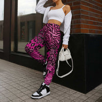 Pink Ribbon Animals Skin African Mixed Jogger Pants Zipper Stylized - Wonder Print Shop