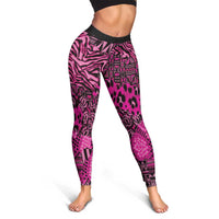 Pink Ribbon Animals Skin African Mixed Leggings Zipper Stylized - Wonder Print Shop