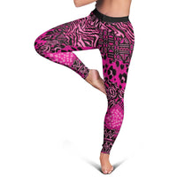 Pink Ribbon Animals Skin African Mixed Leggings Zipper Stylized - Wonder Print Shop