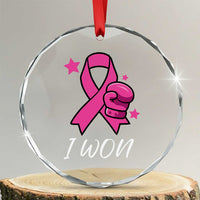 Pink Ribbon Crystal Glass Ornament I Won Breast Cancer Awareness TS10