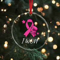 Pink Ribbon Crystal Glass Ornament I Won Breast Cancer Awareness TS10