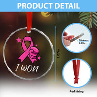 Pink Ribbon Crystal Glass Ornament I Won Breast Cancer Awareness TS10