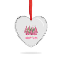 Pink Xmas Tree Farm Heart Crystal Glass Ornament Merry Xmas Ornaments Family Holiday Pajamas - Wonder Print Shop
