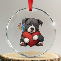 Pitbull Mom Crystal Glass Ornament Cute Puppy Hugging Heart Love Dog TS12