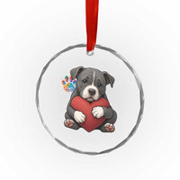Pitbull Mom Crystal Glass Ornament Cute Puppy Hugging Heart Love Dog TS12