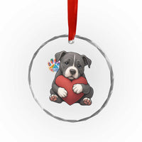 Pitbull Mom Crystal Glass Ornament Cute Puppy Hugging Heart Love Dog - Wonder Print Shop