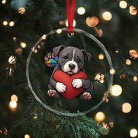Pitbull Mom Crystal Glass Ornament Cute Puppy Hugging Heart Love Dog - Wonder Print Shop