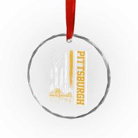 Pittsburgh City Skyline Roberto Clemente Bridge Graphic Crystal Glass Ornament American Flag Yellow Bridge City Hometown Pride