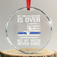 Police Retirement Crystal Glass Ornament Handcuffs US Flag Retired Police Graphic