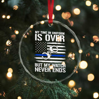 Police Retirement Crystal Glass Ornament Handcuffs US Flag Retired Police Graphic
