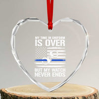 Police Retirement Heart Crystal Glass Ornament Handcuffs US Flag Retired Police Graphic