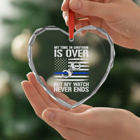 Police Retirement Heart Crystal Glass Ornament Handcuffs US Flag Retired Police Graphic