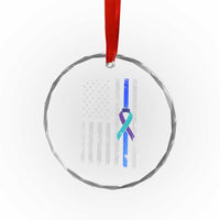 Police Suicide Prevention Awareness American Flag Ribbon Support Crystal Glass Ornament