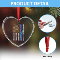 Police Suicide Prevention Awareness American Flag Ribbon Support Heart Crystal Glass Ornament