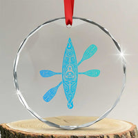 Polynesian Tribal Kayak Graphic Crystal Glass Ornament Maori Pattern Water Sports Cyan Gradient Paddling