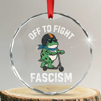 Portland Frog Resist Protest Crystal Glass Ornament Off to Fight Fascism Frog Scooter - Wonder Print Shop