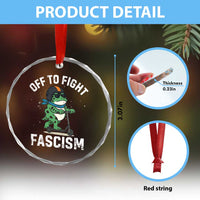 Portland Frog Resist Protest Crystal Glass Ornament Off to Fight Fascism Frog Scooter TS10