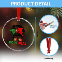 Portugal Messy Bun Girl Pride Portuguese Roots Crystal Glass Ornament