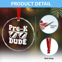Pre-k Dude Crystal Glass Ornament Funny Back to School First Day of Preschool - Wonder Print Shop
