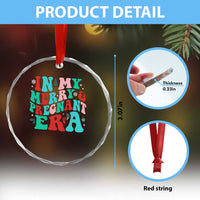Pregnancy Announcement Crystal Glass Ornament Merry & Pregnant Era Cute Groovy Christmas Holiday Xmas TS10