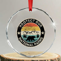 Protect Our National Parks Crystal Glass Ornament Bear Wildlife Retro Mountain Graphic - Wonder Print Shop