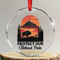 Protect Our National Parks Crystal Glass Ornament Bison Buffalo Vintage Graphic - Wonder Print Shop