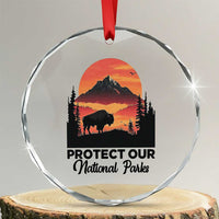 Protect Our National Parks Crystal Glass Ornament Bison Buffalo Vintage Graphic TS02