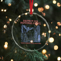 Protect Our National Parks Funny Cryptid Society Vintage Graphic Crystal Glass Ornament Bigfoot Mothman Wendigo Where Legends Still Roam Free