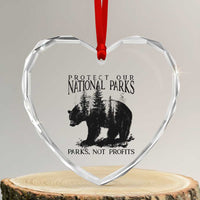 Protect Our National Parks Not Profits Heart Crystal Glass Ornament Vintage Forest Bear - Wonder Print Shop