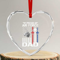 Proud Air Force Dad Heart Crystal Glass Ornament Military Army Father Vintage American Flag