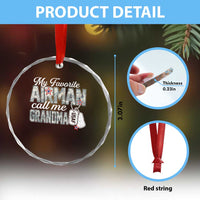 Proud Air Force Family Crystal Glass Ornament My Favorite Airman Calls Me Grandma - Wonder Print Shop