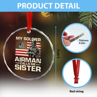 Proud Air Force Sister Crystal Glass Ornament My Soldier Airman Calls Me Sister US Flag - Wonder Print Shop