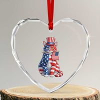 Proud American Cat Lover Heart Crystal Glass Ornament Patriotic Animal Lover Gift