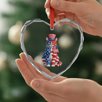 Proud American Cat Lover Heart Crystal Glass Ornament Patriotic Animal Lover Gift