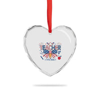 Proud American Teacher 250 Years Heart Crystal Glass Ornament Patriotic Educator Gift