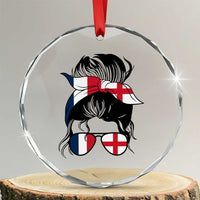 Proud France England Flag Messy Bun Bandana Sunglasses Graphic Crystal Glass Ornament French Anglo English Heritage Roots Woman