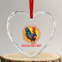 Proud Haitian Rooster Flag Heart Crystal Glass Ornament Majestic National Symbol Haiti Heritage Pride