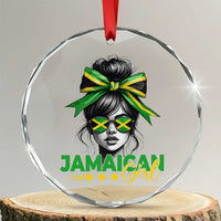 Proud Jamaican Girl Crystal Glass Ornament Jamaica Messy Bun Retro Vintage Jamaican Flag - Wonder Print Shop