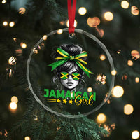 Proud Jamaican Girl Crystal Glass Ornament Jamaica Messy Bun Retro Vintage Jamaican Flag - Wonder Print Shop