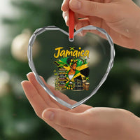 Proud Jamaican Queen Jamaica Roots Heritage Heart Crystal Glass Ornament Doctor Bird and Island Landmarks Graphic