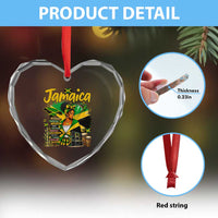 Proud Jamaican Queen Jamaica Roots Heritage Heart Crystal Glass Ornament Doctor Bird and Island Landmarks Graphic