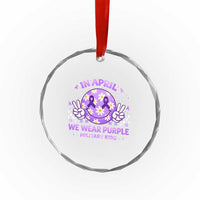Proud Military Kids Crystal Glass Ornament Groovy Smile Face In April We Wear Purple Military Child Month