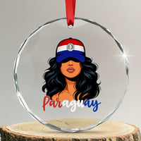 Proud Paraguayan Woman Melanin Curls Afro Latina Crystal Glass Ornament Paraguay Flag Roots Hispanic Heritage Pride
