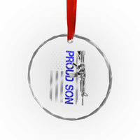 Proud Son of a Police Dad Crystal Glass Ornament Gun American Flag Family Support