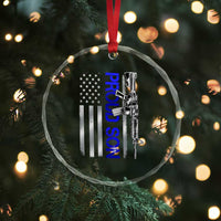 Proud Son of a Police Dad Crystal Glass Ornament Gun American Flag Family Support