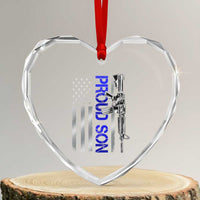 Proud Son of a Police Dad Heart Crystal Glass Ornament Gun American Flag Family Support