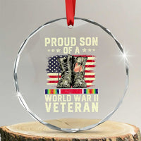 Proud Son Of World War 2 Veteran Crystal Glass Ornament WWII Vet Pride TS02