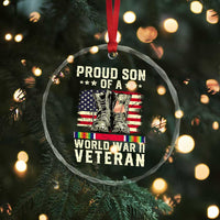 Proud Son Of World War 2 Veteran Crystal Glass Ornament WWII Vet Pride - Wonder Print Shop